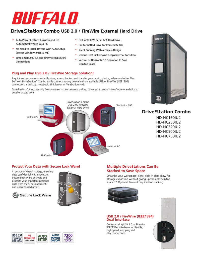 brug Farmakologi Justering Buffalo DriveStation Combo USB 2.0 / FireWire External Hard Drive - 320GB  Datasheet | Manualzz