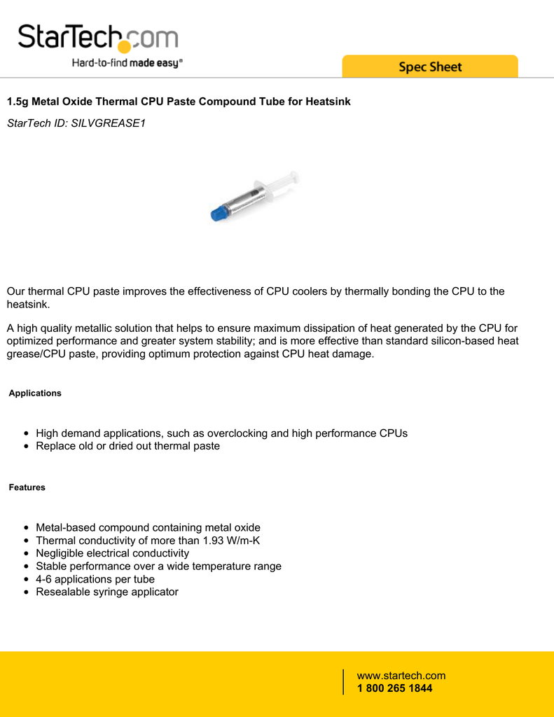 Startech Com 1 5g Metal Oxide Thermal Cpu Paste Compound