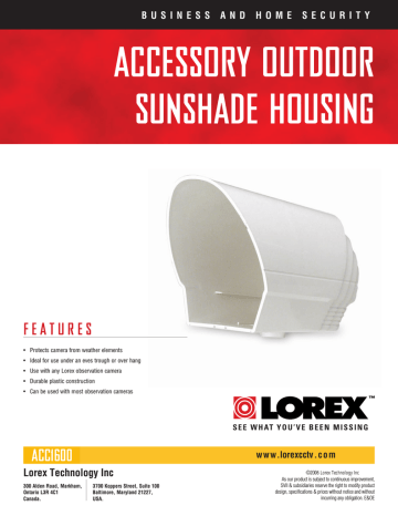 Lorex Sunshade Housing Datasheet | Manualzz