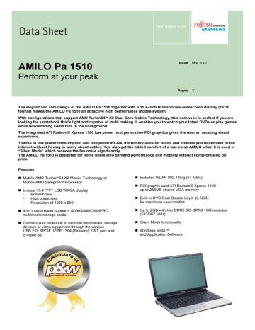 Fujitsu AMILO Pa 1510 Datasheet | Manualzz