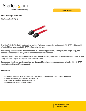 StarTech.com 18in Latching SATA Cable Datasheet | Manualzz