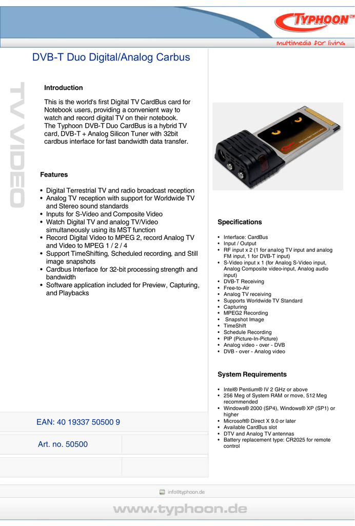 Typhoon 50500 Datasheet Manualzz