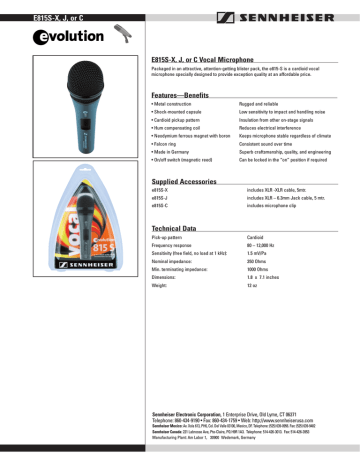 Sennheiser E 815 S Datasheet Manualzz