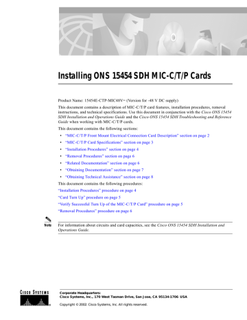 Cisco 15454E-CTP-MIC48V= rack accessory Datasheet | Manualzz