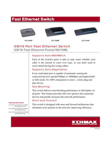 Edimax 5 Ports 10/100Mbps Desktop Switch Datasheet | Manualzz