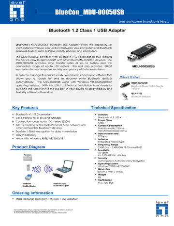 LevelOne Bluetooth v1.2 USB Adapter Class 1 Datasheet | Manualzz