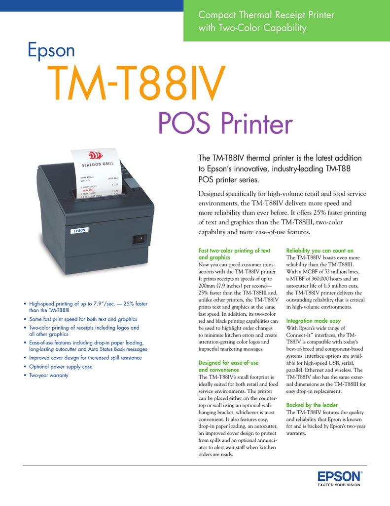 Thermal Line Epson TM T88IVP K02844 Two-color Receipt Printer Category: Receipt Printers 