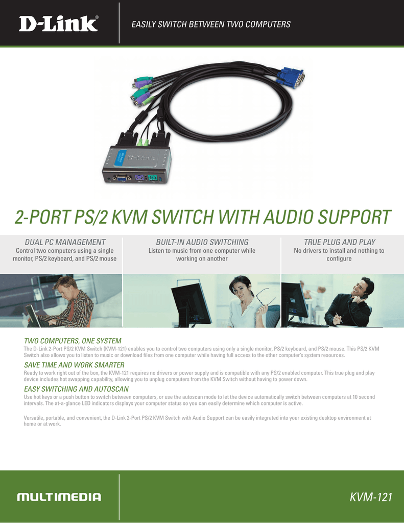 D Link Kvm 121 2 Port Ps 2 Kvm Switch With Audio Support