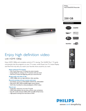 Philips Hard Disk/DVD Recorder 250GB (NL) Datasheet | Manualzz