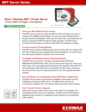 Edimax PS-1206MFg Wireless Print Server Datasheet | Manualzz