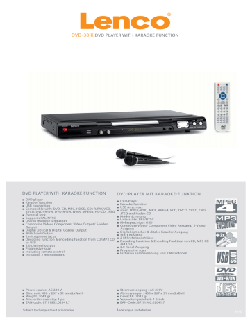 REGENT D-1000 DVD player, Karaoke function, USB