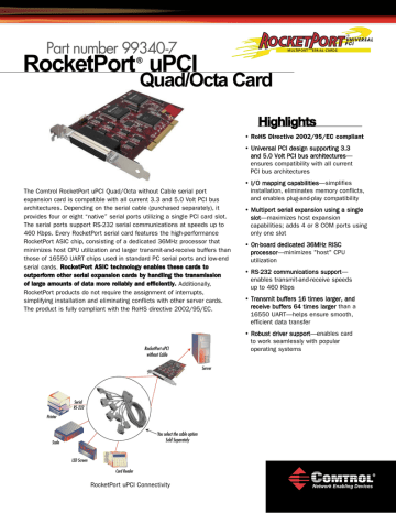 Comtrol RocketPort Universal PCI Quad/Octa RoHS Datasheet | Manualzz