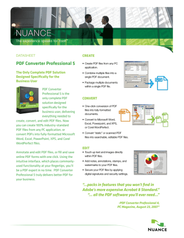 Nuance PDF Converter Professional 5 Datasheet | Manualzz