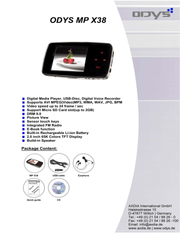 ODYS MP3 Player X38 1024MB Quick Guide | Manualzz