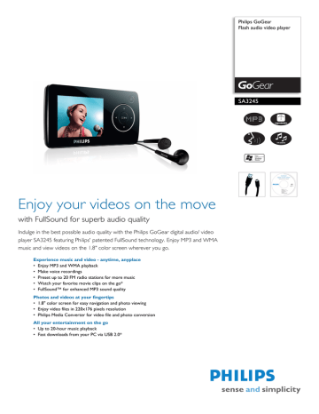 Philips GoGear Portable video player SA3245 Datasheet | Manualzz
