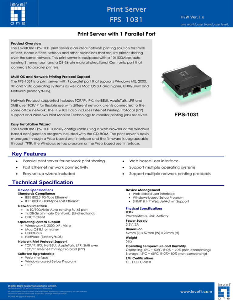 Levelone Fps 1031 Datasheet Manualzz