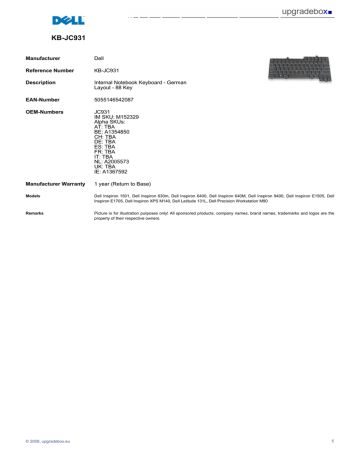 Origin Storage Internal Notebook Keyboard - German Datasheet | Manualzz