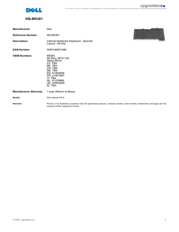 Origin Storage Internal Notebook Keyboard - Spanish Datasheet | Manualzz