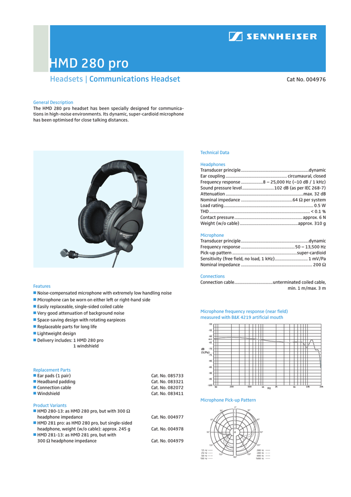 Sennheiser HD 280 PRO Specification 