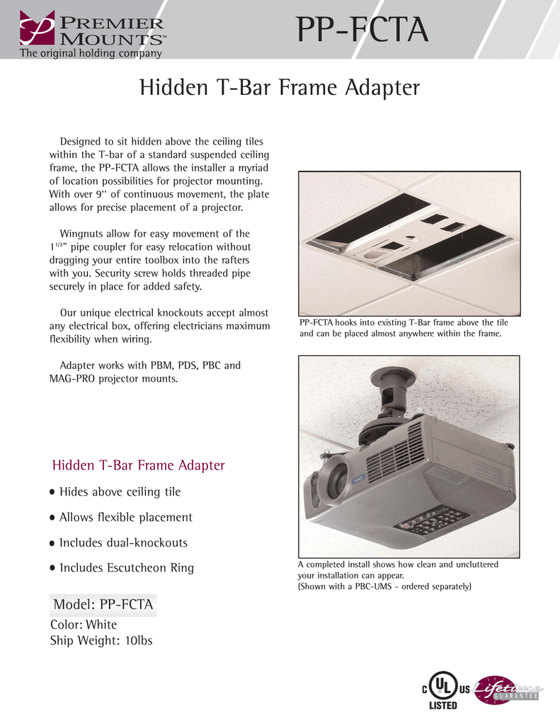 Premier Mounts Hidden T Bar Frame Adapter Pp Fcta Manualzz Com