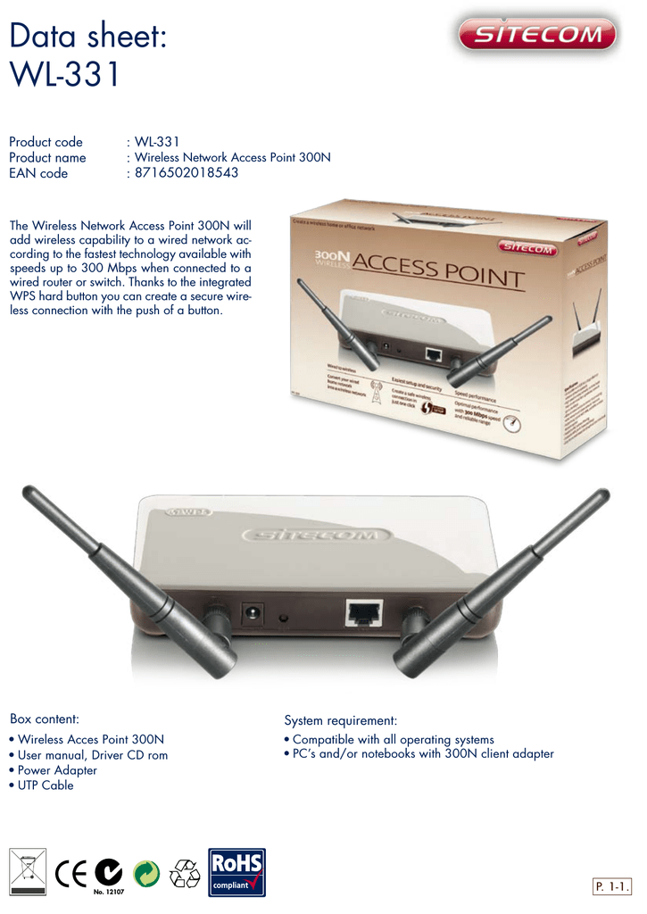 Sitecom Wl 331 Datasheet Manualzz