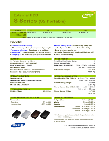 Samsung S Series S2 Portable 320 GB Datasheet | Manualzz