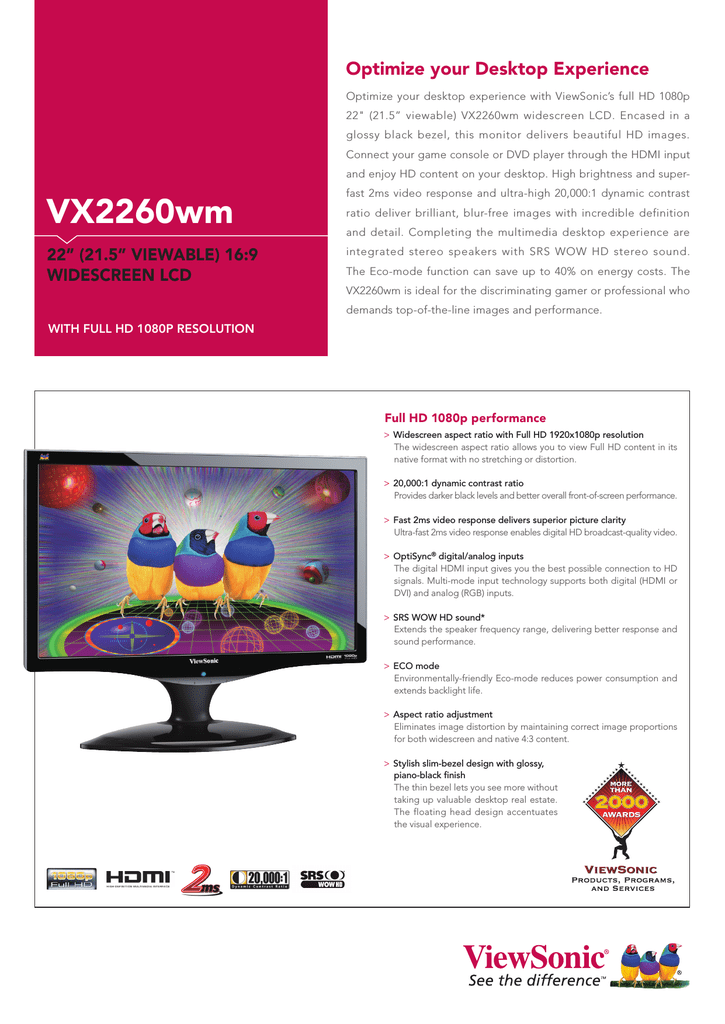 Viewsonic X Series VX2260wm Datasheet 
