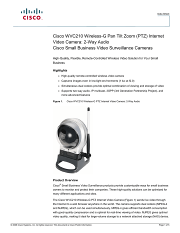 Cisco Wireless-G Pan Tilt Zoom (PTZ) Internet Video Camera: 2-Way Audio Datasheet | Manualzz