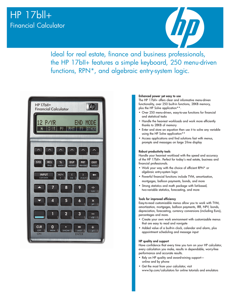 Hewlett Packard HP17BIi Professional Financial Calculator  250 Functions New 
