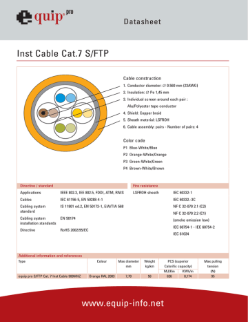 Equip pro 900 S/FTP Installationcable Cat.7 Datasheet | Manualzz