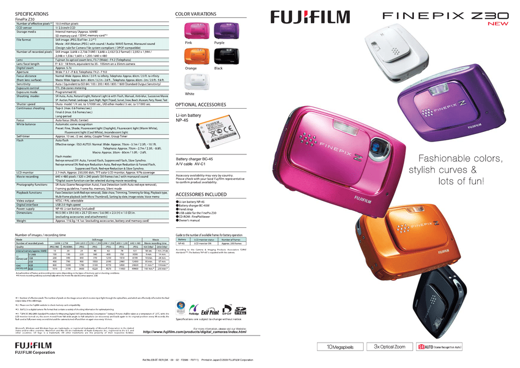 Fujifilm FinePix Z30, white Datasheet | Manualzz