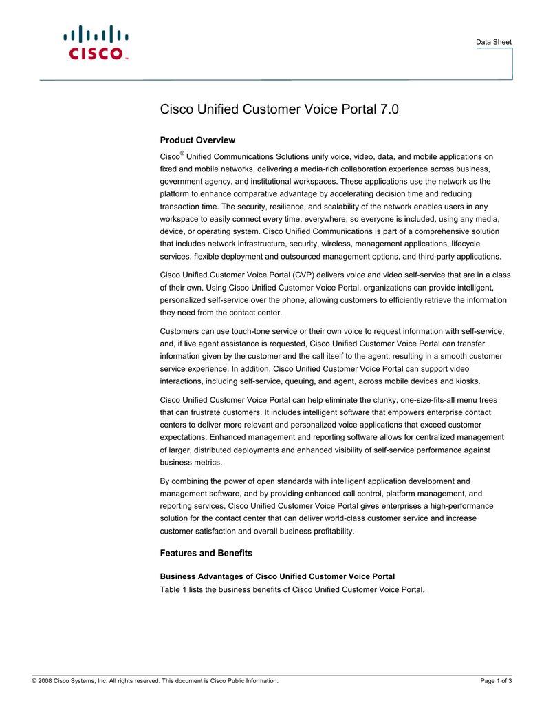 Cisco Unified Customer Voice Portal 7 X Datasheet Manualzz