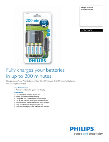 Philips SCB4330CB Battery charger Datasheet | Manualzz