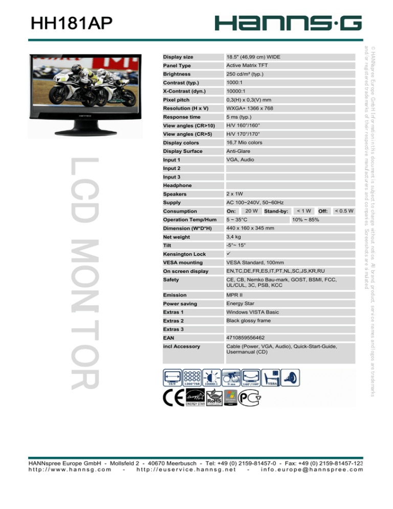 Hanns G Hh181ap Hh181a Datasheet Manualzz