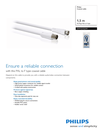 Philips Coaxial cable SWV2152W Datasheet | Manualzz