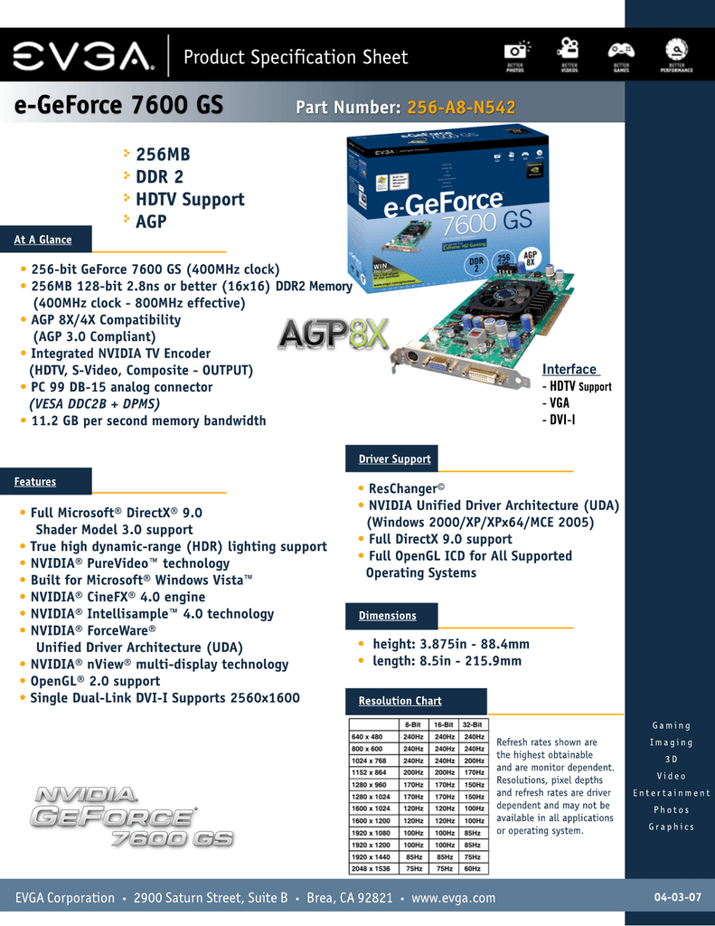 Evga 256 A8 N542 T2 Datasheet Manualzz