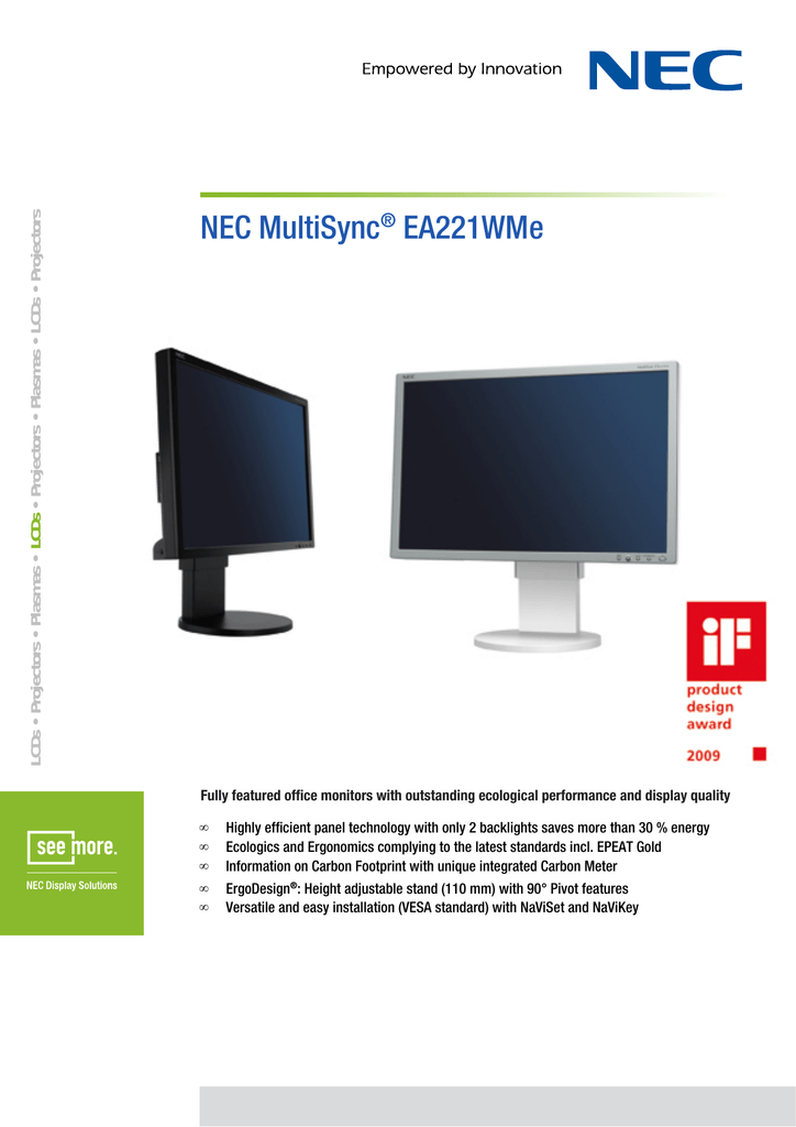 NEC MultiSync EA221WMe Datasheet | Manualzz