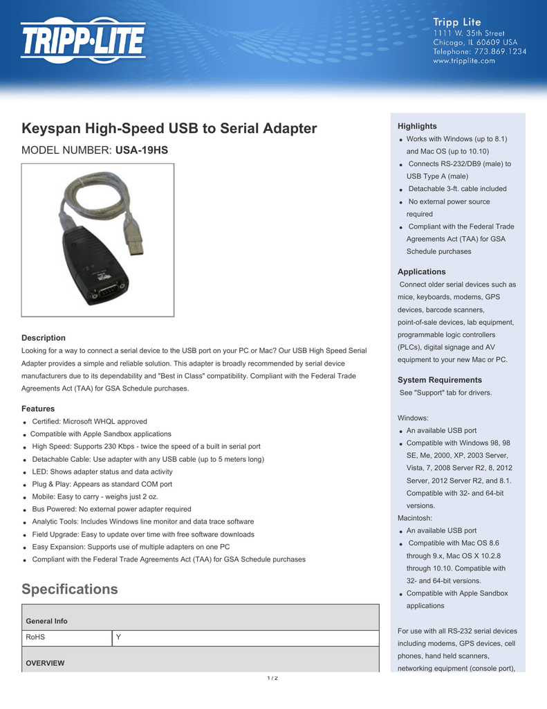 keyspan usa 19h driver windows 10