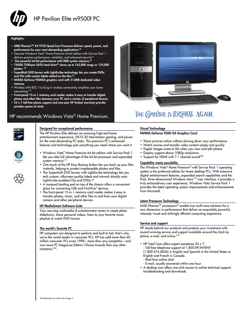 hp pavilion desktop windows vista