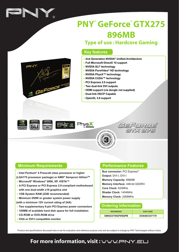 pny nvidia geforce gtx 275