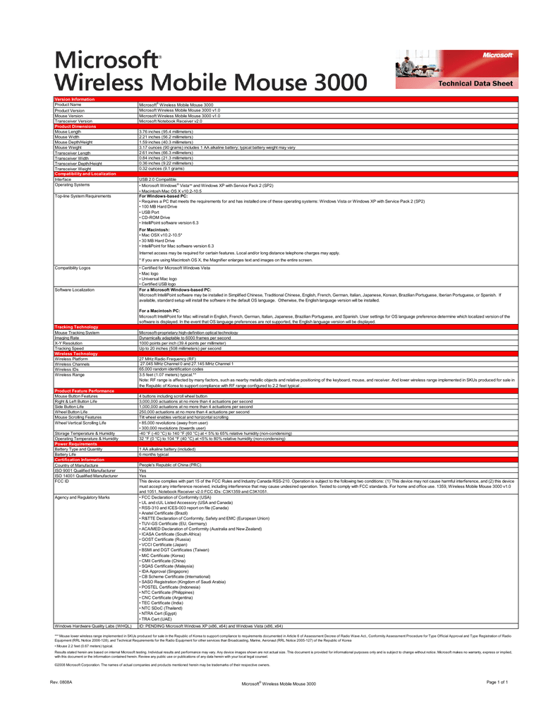 install microsoft wireless mouse model 1359