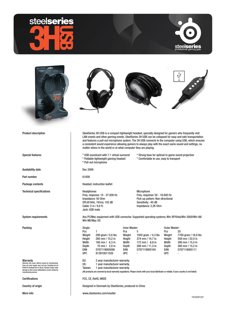 Steelseries 3H USB Datasheet | Manualzz