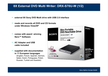 Sony Optiarc DRX-S70U-W Datasheet | Manualzz