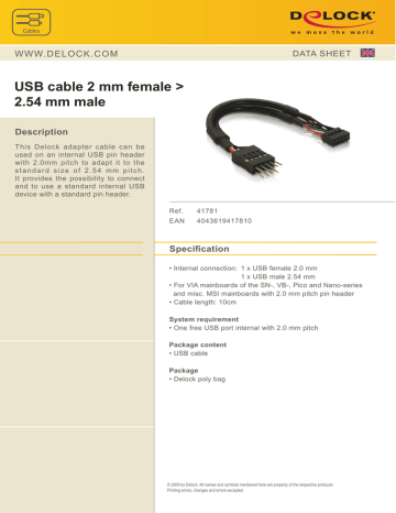 DeLOCK USB cable FM / M Datasheet | Manualzz