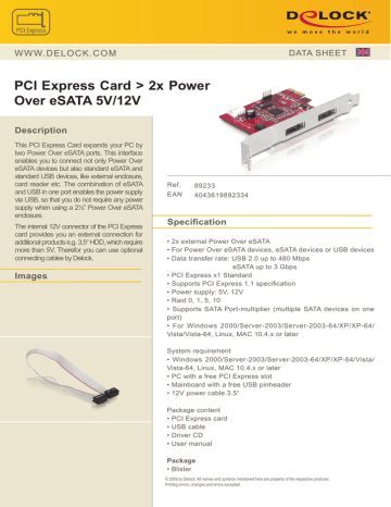 DeLOCK PCI Express Card Datasheet | Manualzz