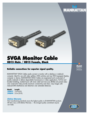 MANHATTAN 393782 SVGA Monitor Cable 10ft 