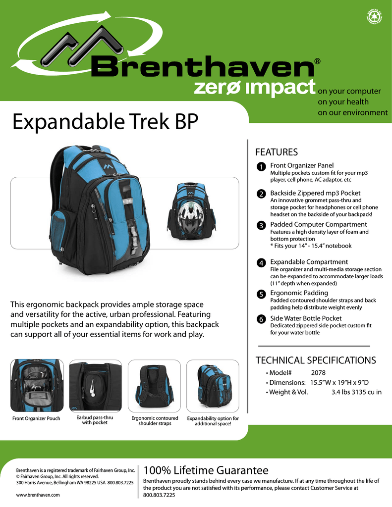 Brenthaven Expandable Trek BP Datasheet 