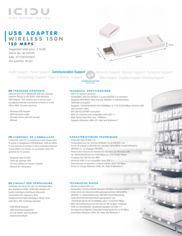 ICIDU NI-707518 Wireless USB Adapter 150N Datasheet | Manualzz