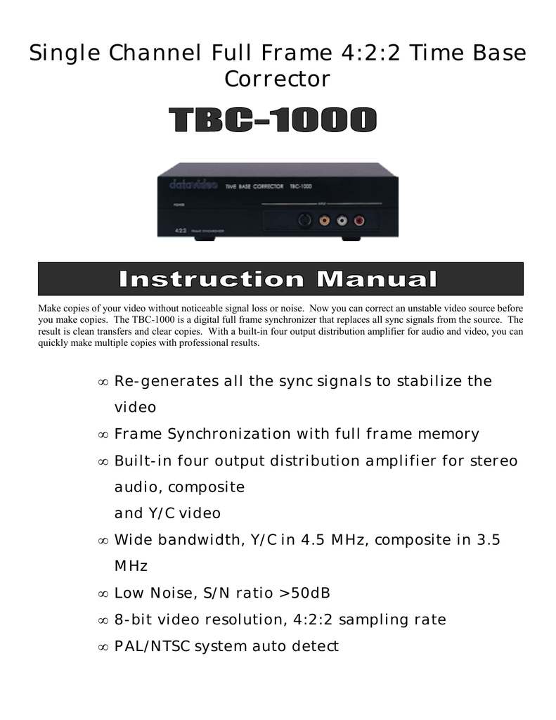 Datavideo Tbc 1000 Video Capture Board Datasheet Manualzz