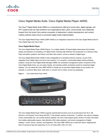 Cisco Digital Media Player 4400G Datasheet | Manualzz